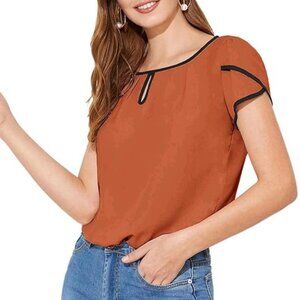 Milumia Women's Casual Pleated Petal Cap Sleeve Round Neck Keyhole Blouse Top Ru